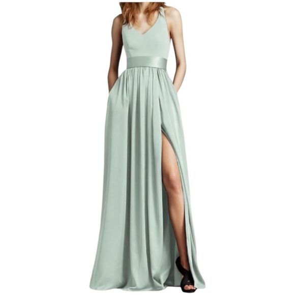 Vera Wang White Label in Mint Maxi Dress with Front Slit   Size 10 - Picture 1 of 8